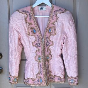 Xs womans luxurious silky pink beaded jacket Nwt